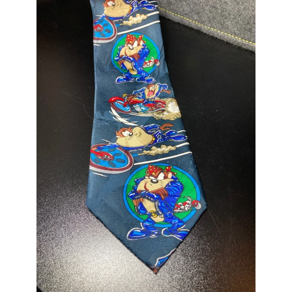 Vintage 1993 Looney Tunes Tasmanian Devil Taz Biker Motorcycle‎ Polyester Tie